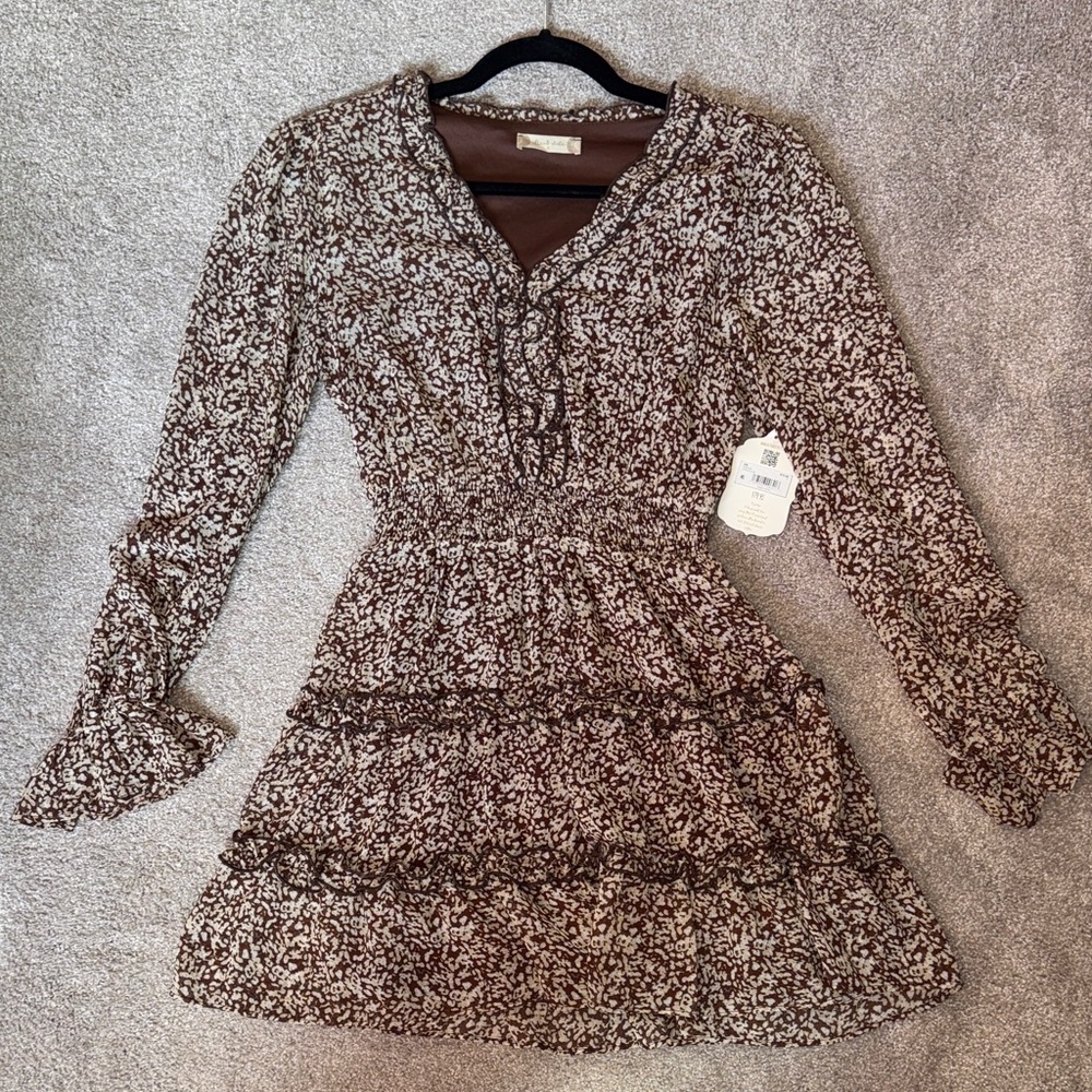 Altar’d State Floral Brown Long Sleeve Dress
